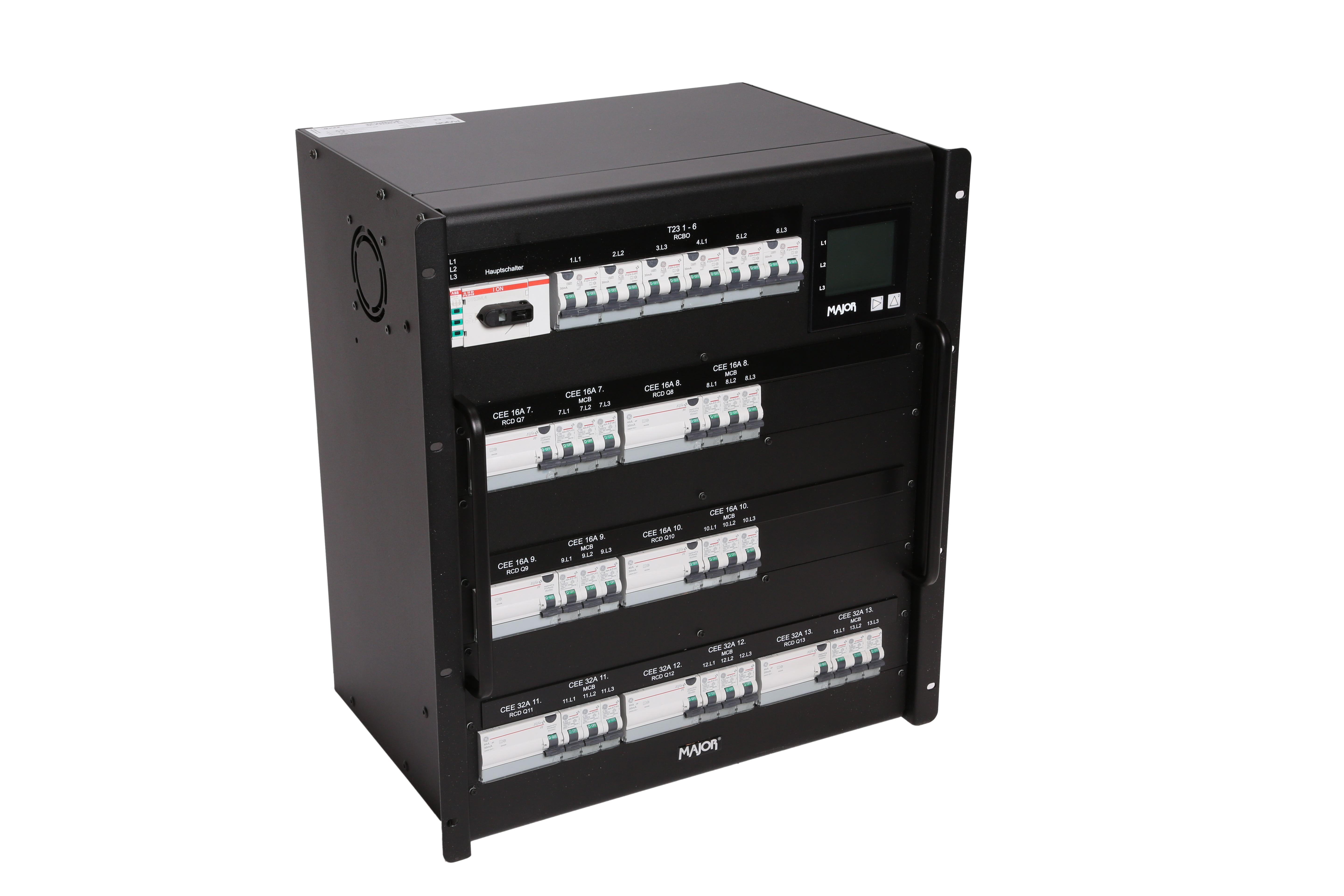 MAJOR Distributeur de courant 12U avec appareil de mesure, entrée CEE63A