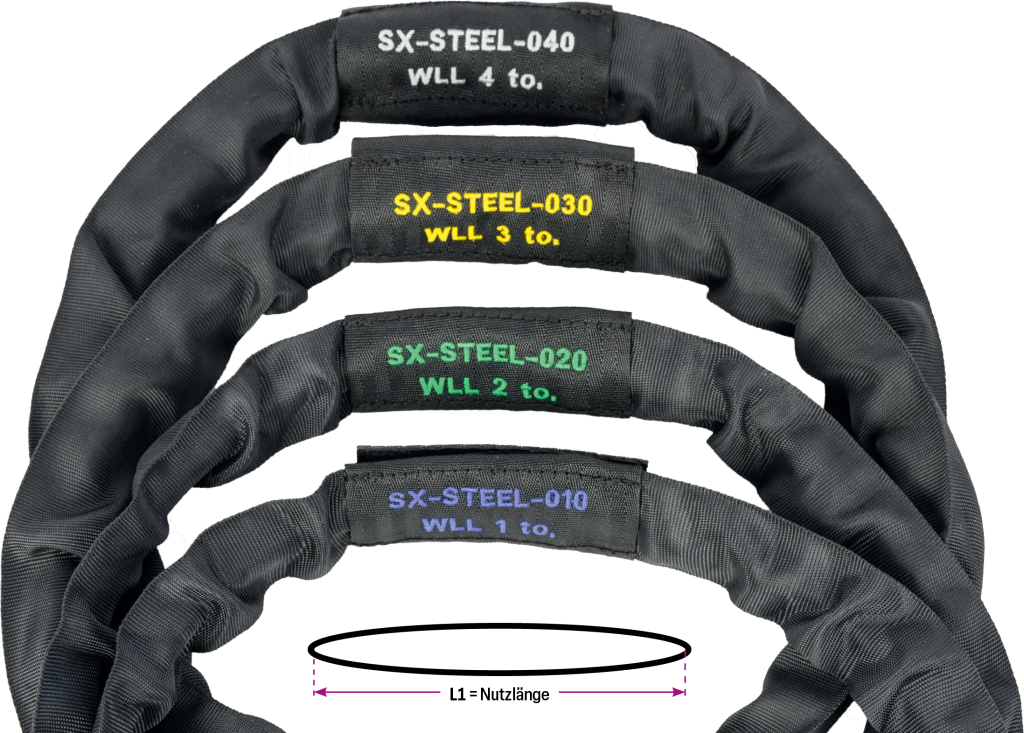 Safetex Blackline SX-STEEL Steelflex WLL 2 t, mit Stahlseil-Einlage, Länge 50 cm/Umfang 100 cm