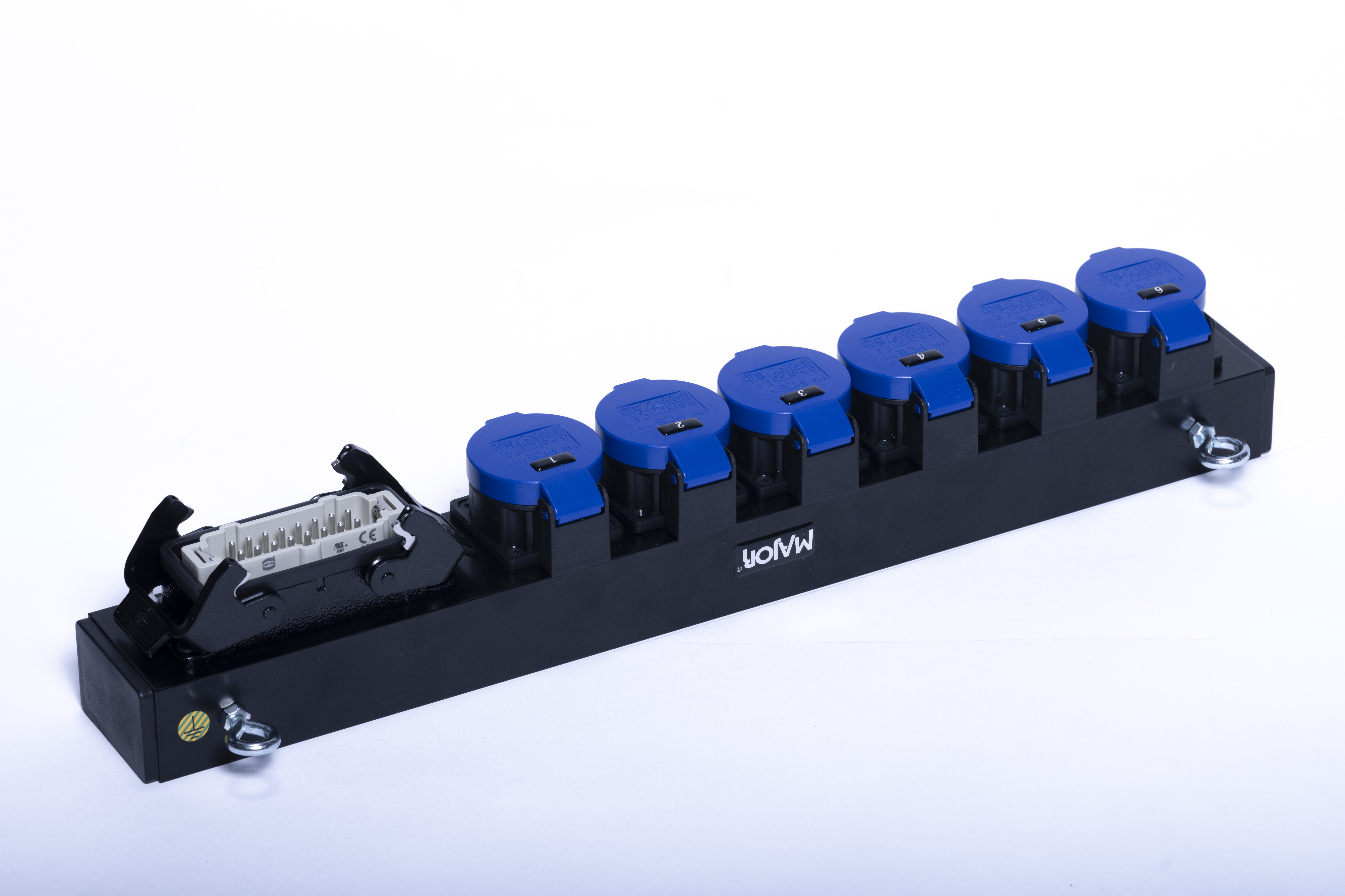 MAJOR Slimline Lastverteiler Alu, Harting Han 16E auf 6 x T13 IP20